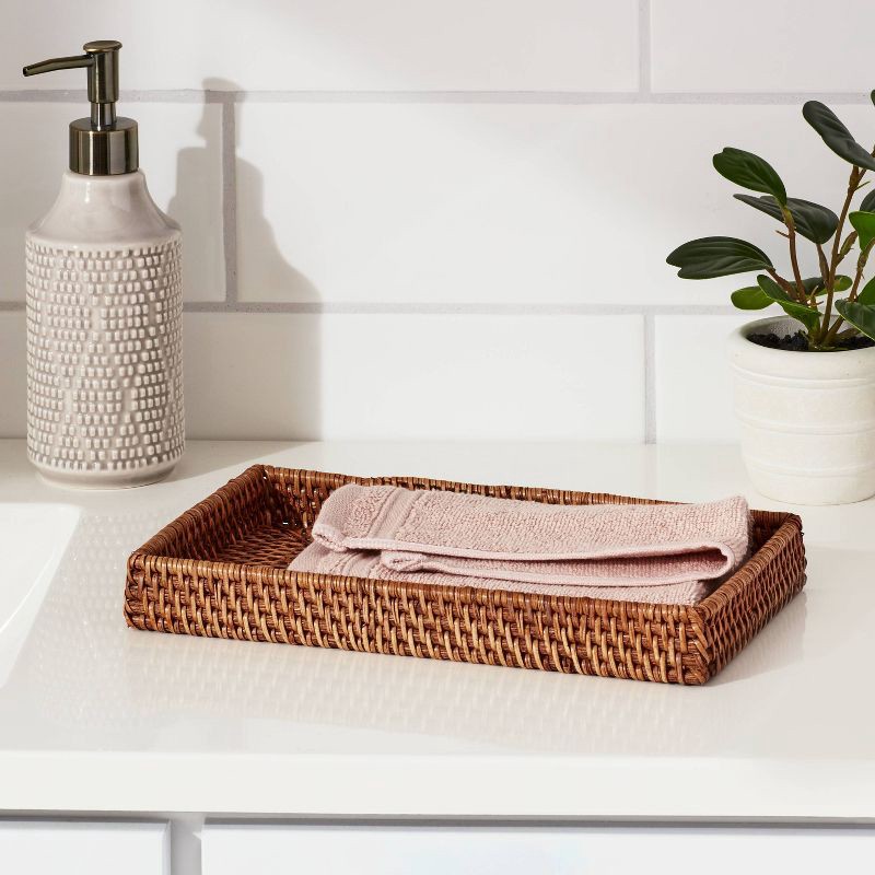 slide 2 of 4, Rattan Tray Light Brown - Threshold™: Vanity Organizer, Spot Clean, Bathroom Accessory, 10.25" Width, 1 ct
