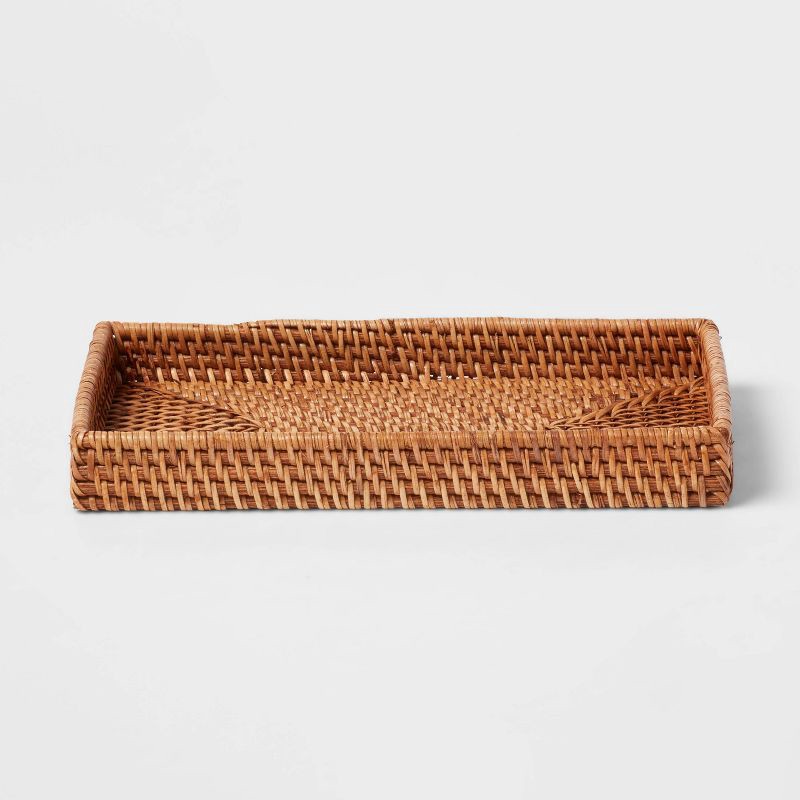 slide 1 of 4, Rattan Tray Light Brown - Threshold™: Vanity Organizer, Spot Clean, Bathroom Accessory, 10.25" Width, 1 ct