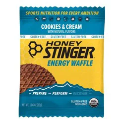 Honey Stinger Organic Gluten Free Cookies and Cream Waffle - 1pk: Ready to Eat Snack Bar, 1.06 oz, 1g Protein
