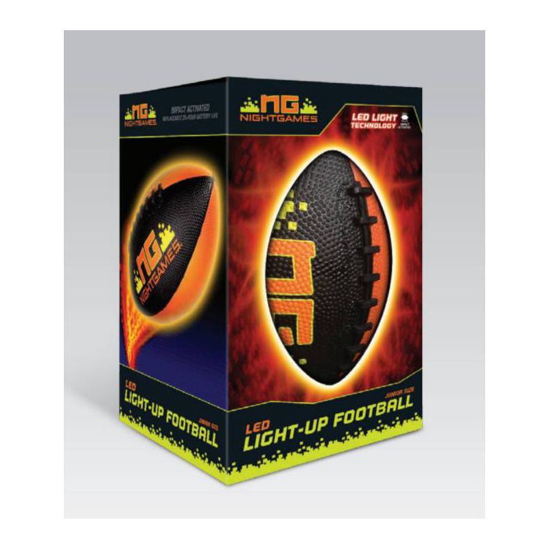 slide 3 of 3, Night Games LED Light Up Junior Size Football: Rubber Shell & Bladder, Ages 8+, 1 ct