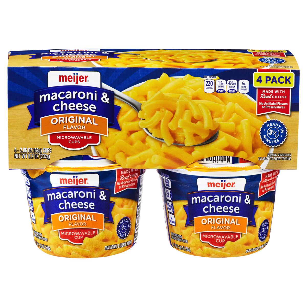 slide 1 of 2, Meijer Macaroni & Cheese Microwave Cups, 8.2 oz