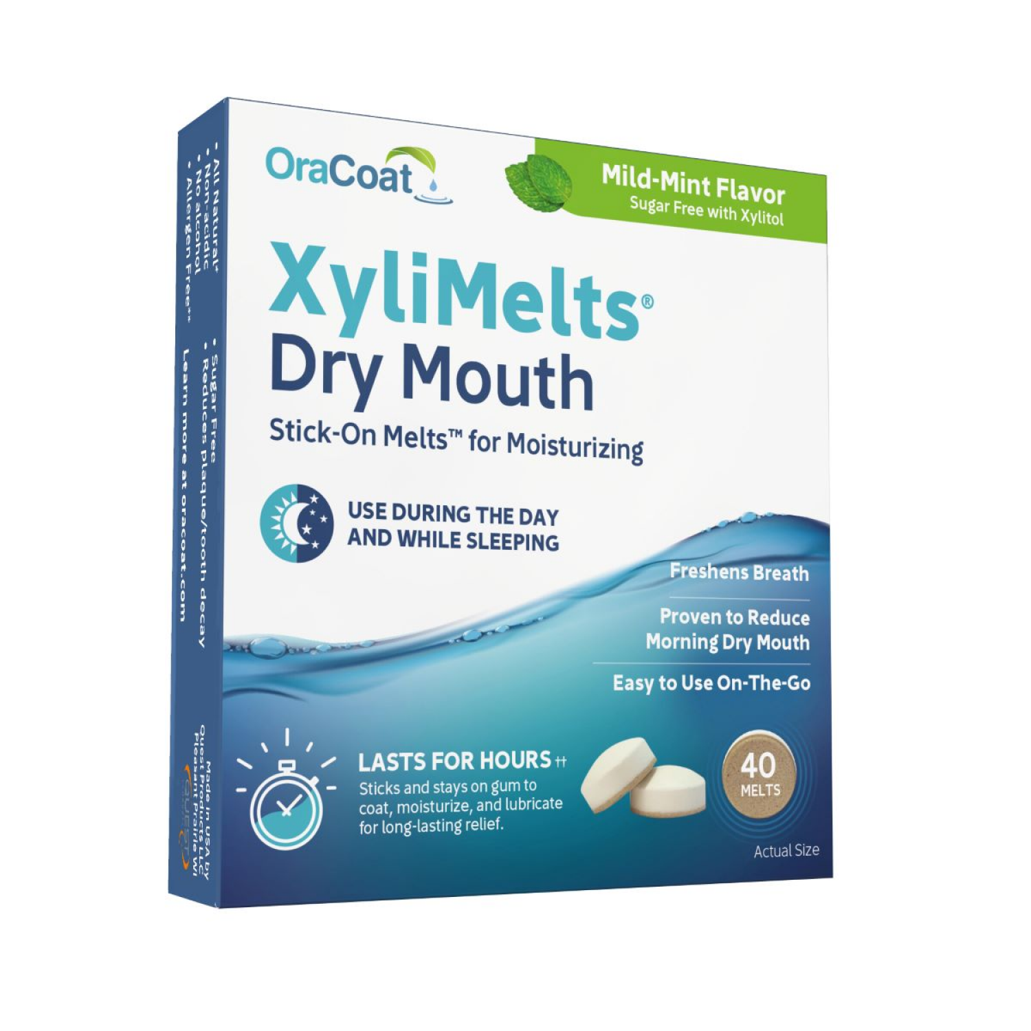 slide 2 of 4, OraCoat XyliMelts Dry Mouth Mild-Mint Flavor Stick-On Melts 40 ea, 40 ct