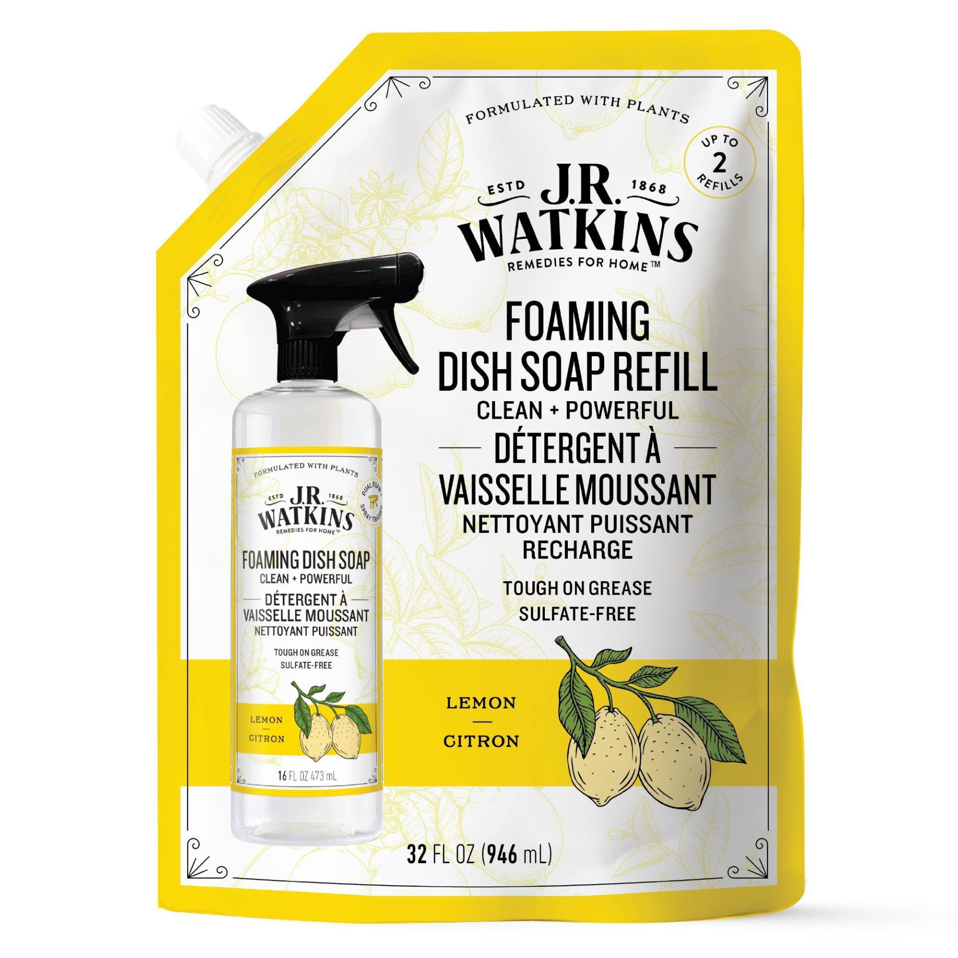 slide 1 of 3, J.R. Watkins Foaming Dish Soap Refill - Lemon Citron - 32 fl oz, 32 fl oz