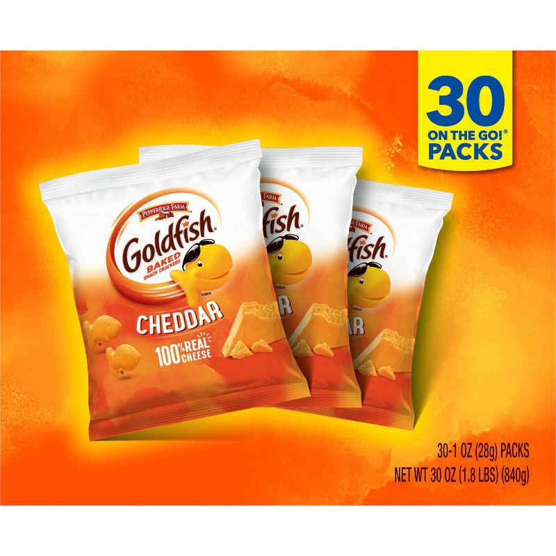 slide 13 of 16, Goldfish Cheddar Crackers Snack Pack Multipack Box - 30oz/30ct, 30 oz, 30 ct
