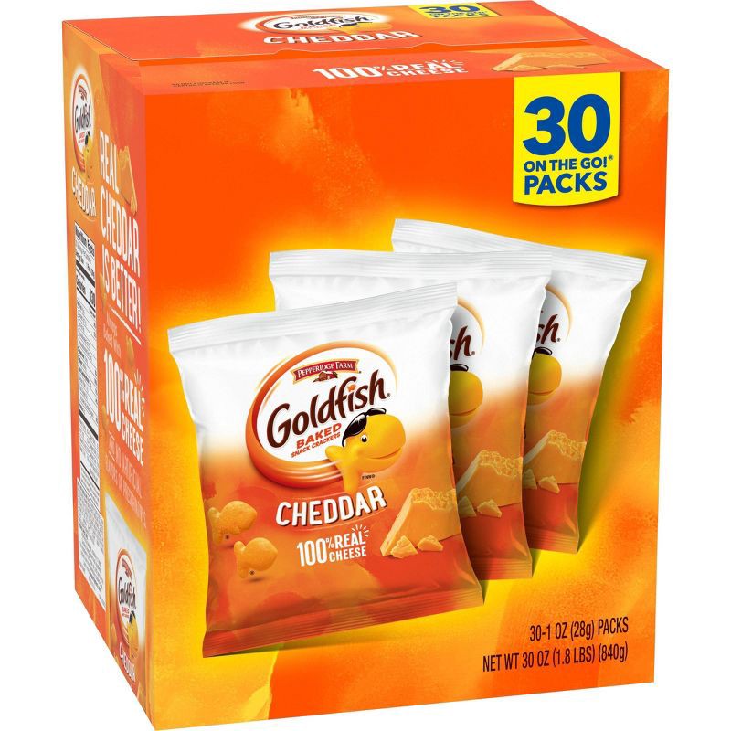 slide 4 of 16, Goldfish Cheddar Crackers Snack Pack Multipack Box - 30oz/30ct, 30 oz, 30 ct
