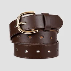 Women's Laser Cut Belt - A New Day™ Brown M: Adjustable Strap, Solid Pattern, Buckle Closure