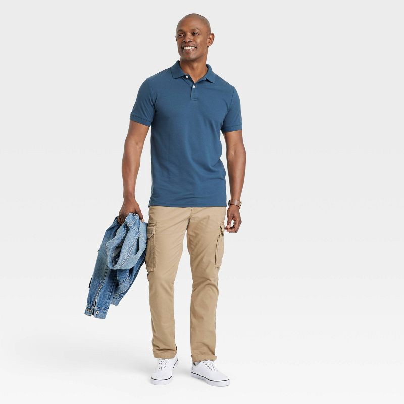 slide 3 of 3, Men's Every Wear Polo Shirt - Goodfellow & Co™ Dark Blue M: Midweight, Standard Fit, 1 ct