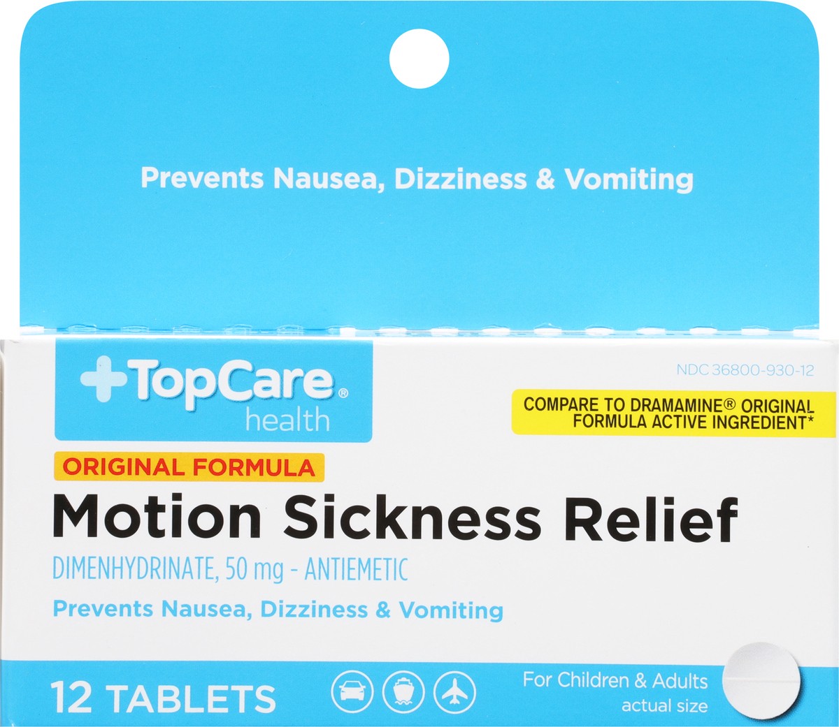 slide 6 of 9, TopCare Motion Sickness Tablets, 12 ct