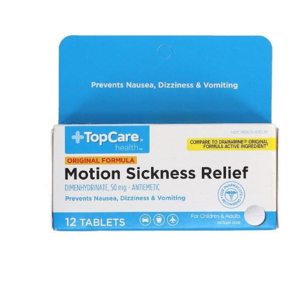 slide 1 of 9, TopCare Motion Sickness Tablets, 12 ct