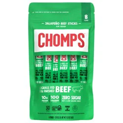 Chomps Grass-Fed and Finished Jalapeño Beef Meat Sticks, 8 count