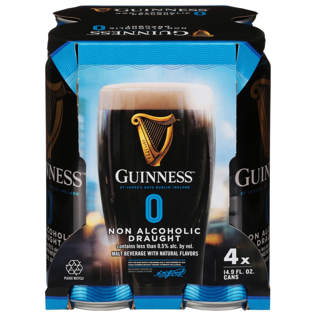 slide 1 of 10, Guinness 0 Draught Non-Alcoholic Import Beer, 4 Pack 14.9 fl oz Cans, 4 ct; 14.9 oz