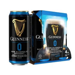 Guinness 0 Draught Non-Alcoholic Import Beer, 4 Pack 14.9 fl oz Cans