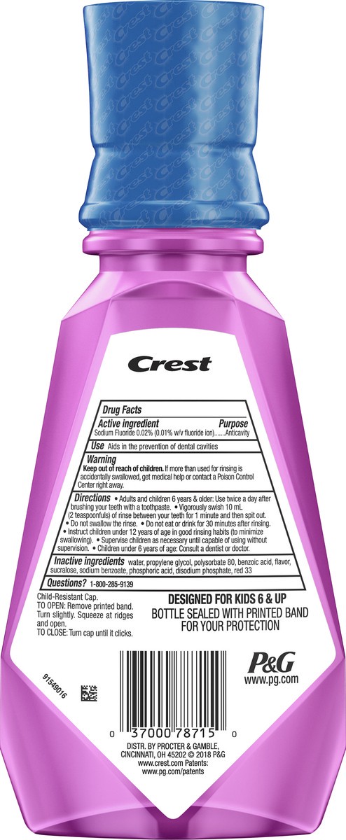 slide 2 of 3, Kid's Crest Crest Kid's Anticavity Fluoride Rinse, Bubblegum Rush, 16.9 fl oz, 16.9 fl oz