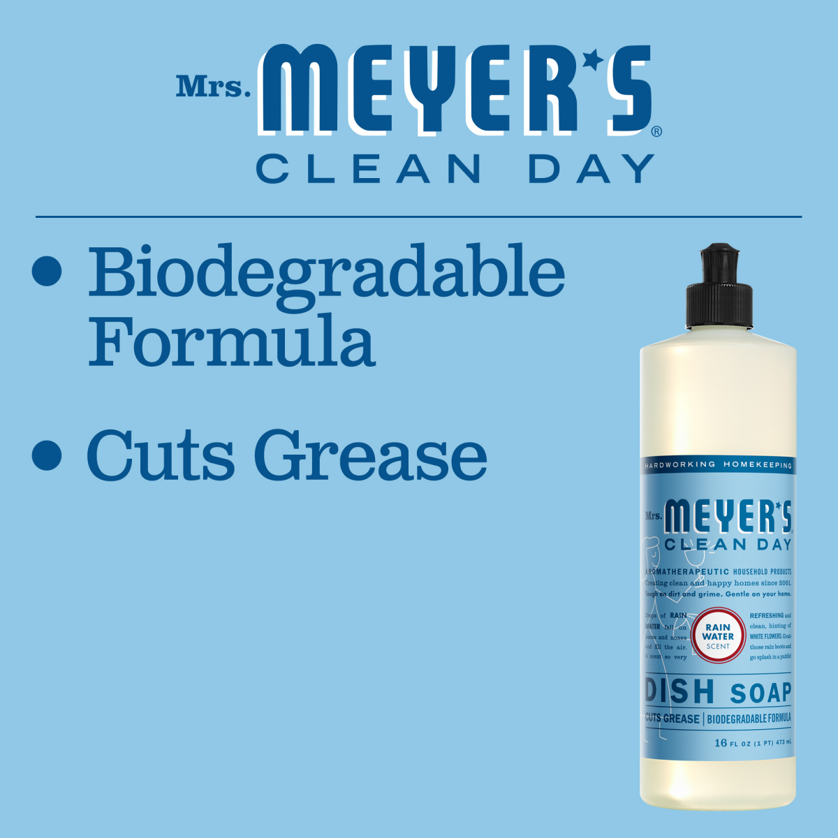 slide 11 of 29, Mrs. Meyer's Clean Day Rain Water Scent Dish Soap 16 fl oz, 16 fl oz