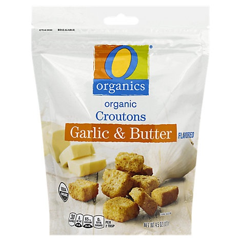 slide 1 of 1, O Organics Organic Croutons Garlic & Butter Flavored, 4.5 oz