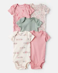 Carters Baby Girl 5-Pack Train Floral Multipack Bodysuits - Green/Pink Green/Pink 18M