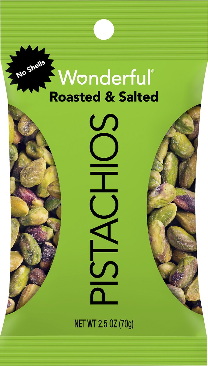 slide 3 of 3, Wonderful Pistachios, No Shells Roasted & Salted Nuts, 2.5 Ounce Bag, 2.5 oz