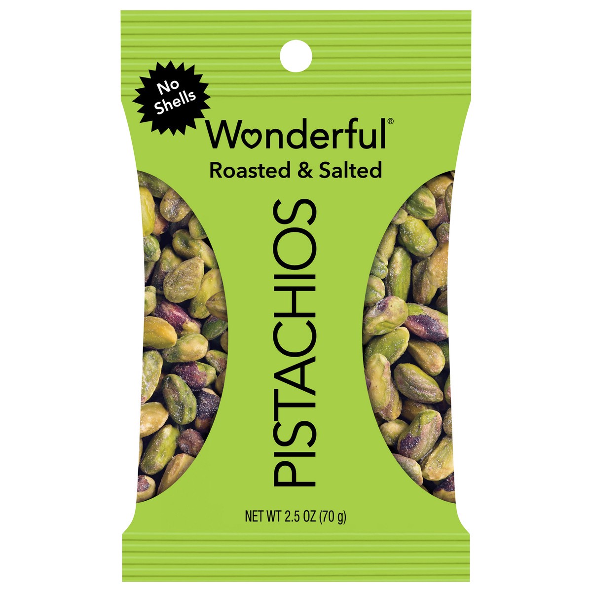 slide 1 of 3, Wonderful Pistachios, No Shells Roasted & Salted Nuts, 2.5 Ounce Bag, 2.5 oz