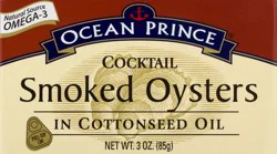 Ocean Prince Cocktail in Cottonseed Oil Smoked Oysters 3 oz