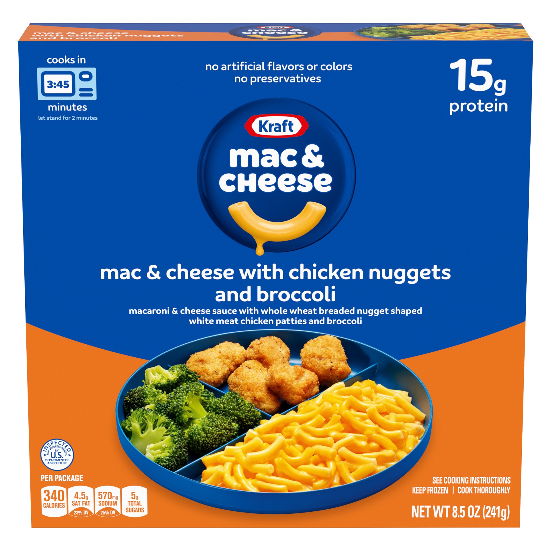 slide 1 of 5, Kraft Macaroni & Cheese Frozen Dinner with Breaded Chicken Nuggets & Broccoli, 8.5 oz Box, 8.5 oz