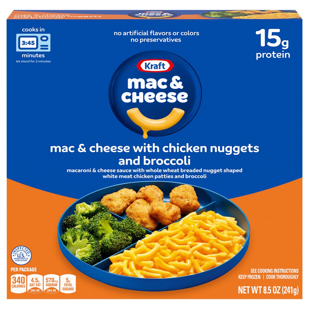 slide 1 of 5, Kraft Macaroni & Cheese Frozen Dinner with Breaded Chicken Nuggets & Broccoli, 8.5 oz Box, 8.5 oz