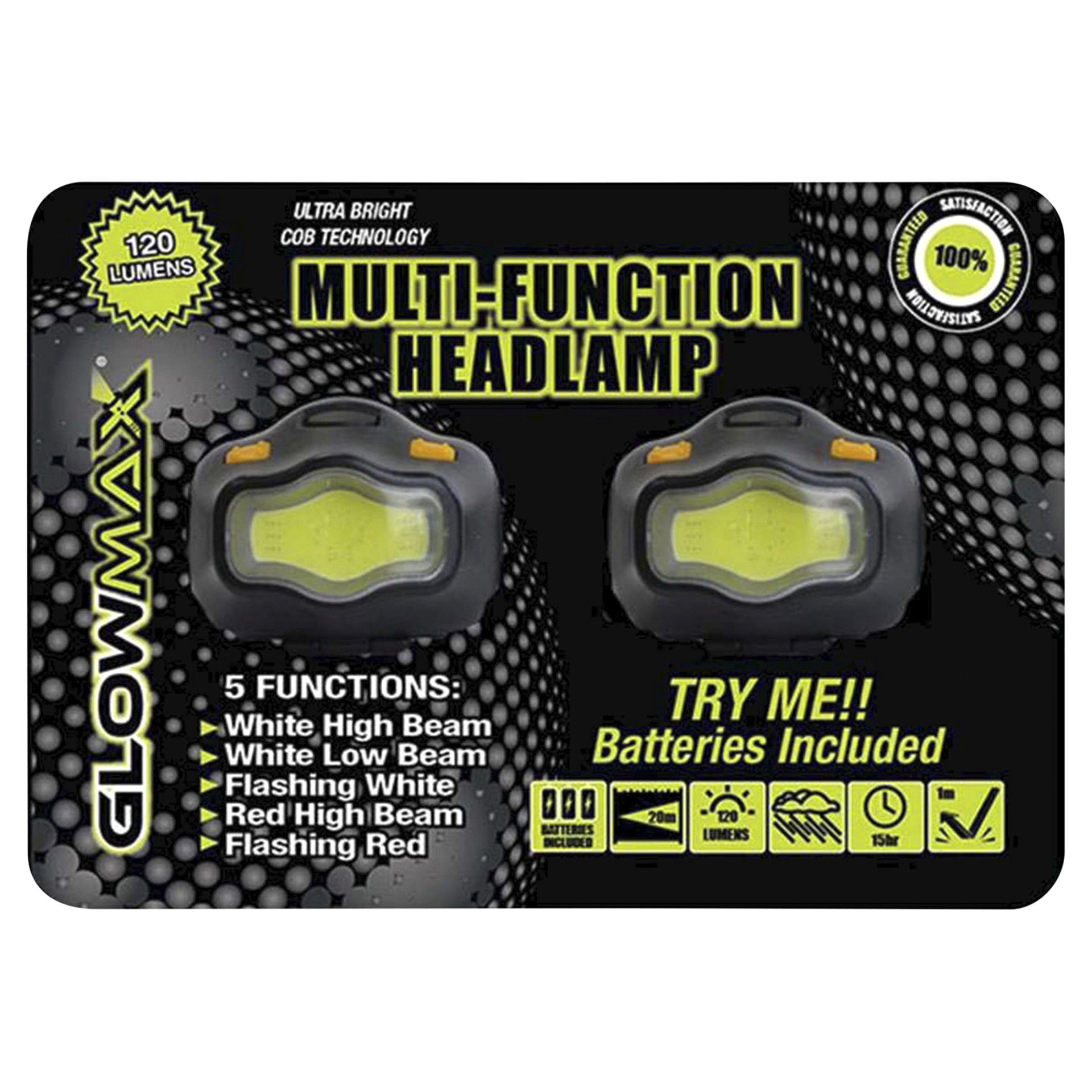 slide 1 of 1, GlowMax 120 Lumens Multi-Function Headlamp, 2 ct