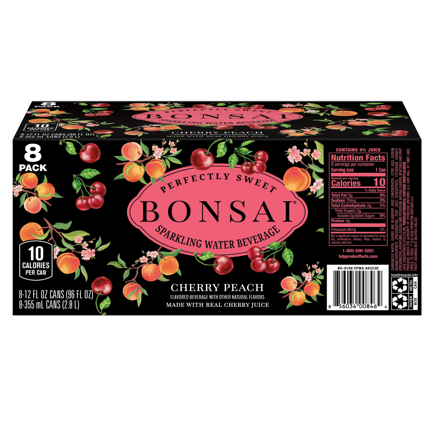 slide 5 of 5, Bonsai Cherry Peach Sweetened Sparkling Water Cans- 12 fl oz, 8 ct; 12 fl oz