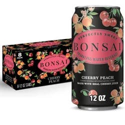 Bonsai Cherry Peach Sweetened Sparkling Water Cans- 12 fl oz