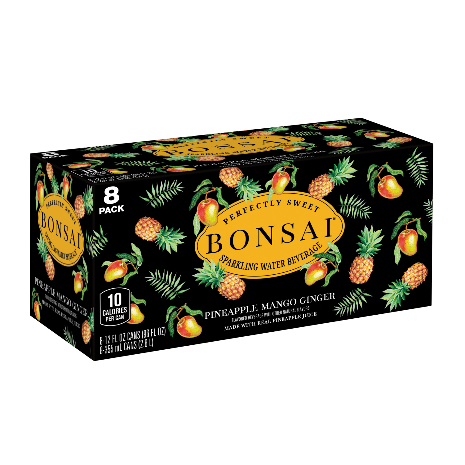 slide 3 of 7, BONSAI™ sparkling beverage Bonsai Mango Pineapple Ginger Sweetened Sparkling Water, 12 fl oz cans, 8 pack, 8 ct