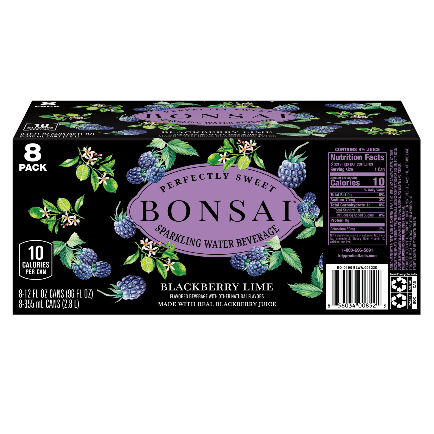 slide 5 of 5, Bonsai Blackberry Lime Sweetened Sparkling Water, 12 fl oz cans, 8 pack, 8 ct; 12 fl oz