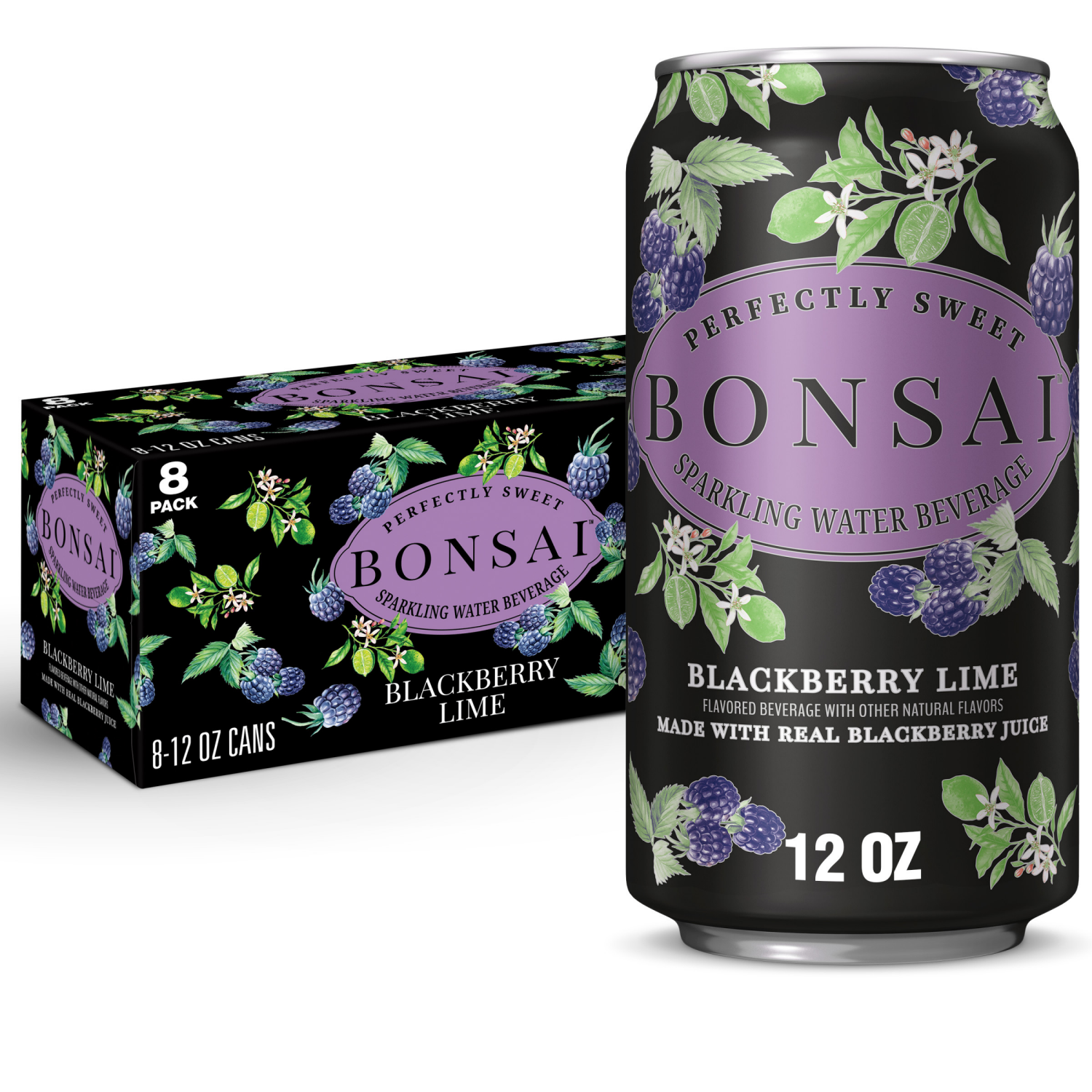 slide 1 of 5, Bonsai Blackberry Lime Sweetened Sparkling Water, 12 fl oz cans, 8 pack, 8 ct; 12 fl oz