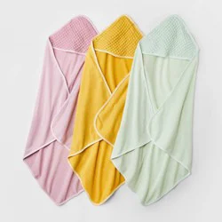 Baby Girls' 3pk Waffle Hooded Bath Towel - Cloud Island™ Yellow