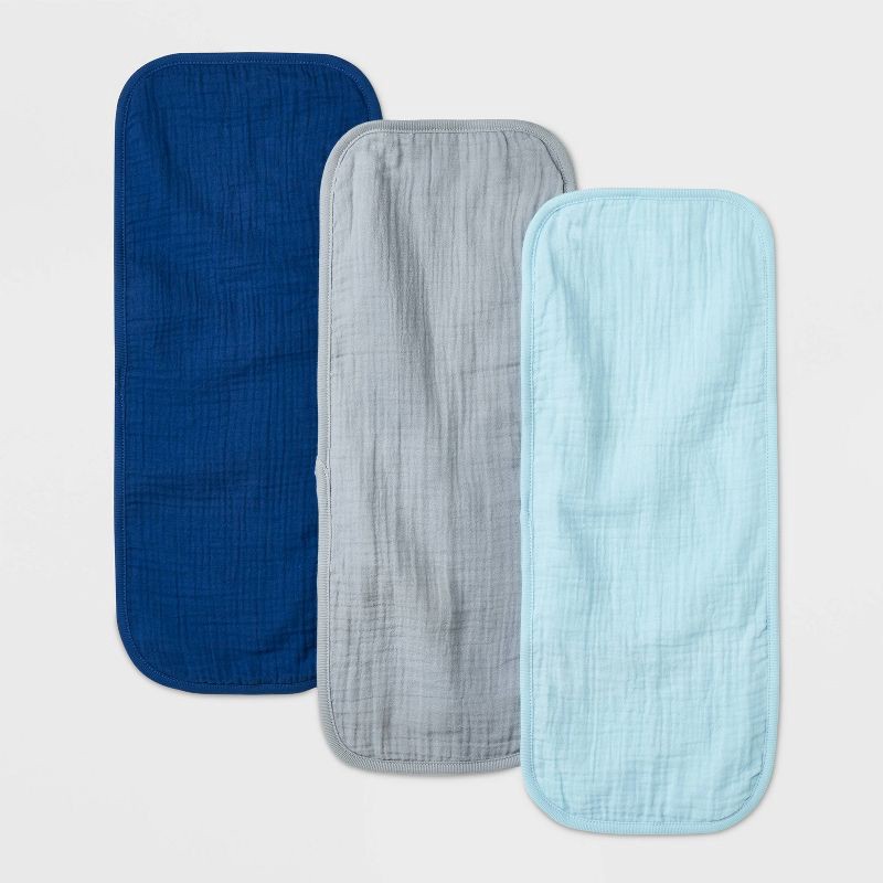 slide 1 of 2, Baby 3pk Basic Muslin Burp Cloth - Cloud Island™ Blue: Cotton, Newborn and Up, 19.5" x 8.25", Pack of 3, 3 ct