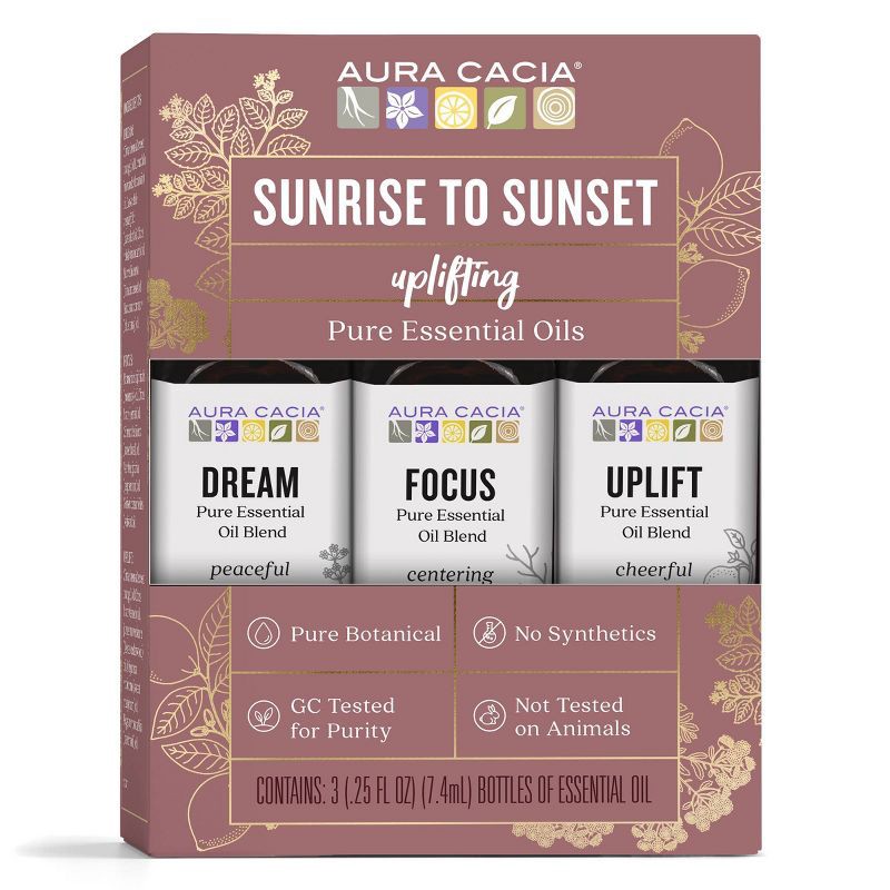 slide 1 of 16, 3pk Sunrise to Sunset Essential Oil Set - Aura Cacia: Aromatherapy Trio with Lemon, Rosemary, No Animal Testing, 3 ct