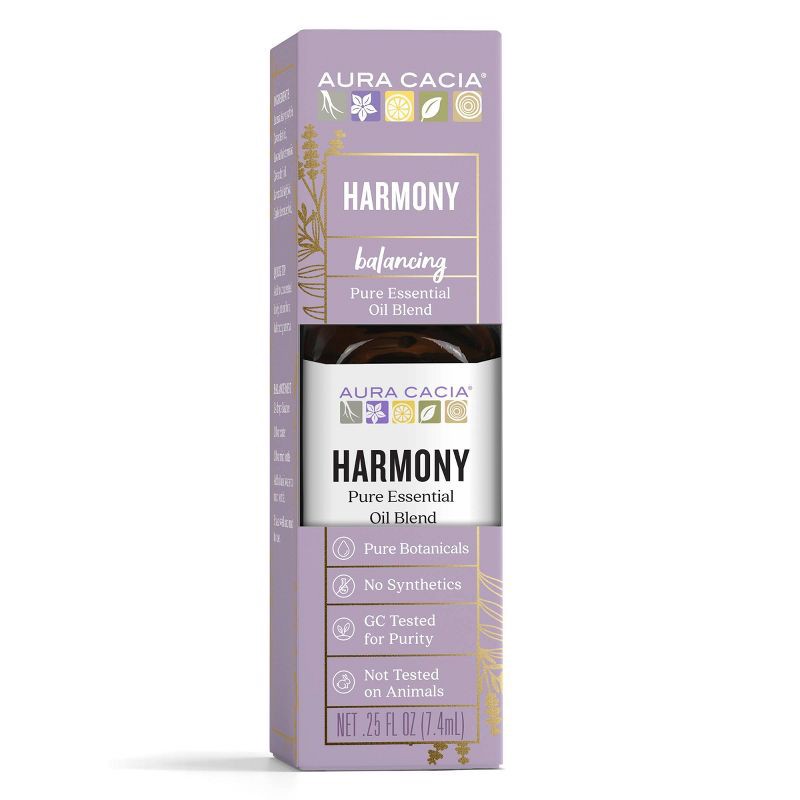 slide 1 of 8, Harmony Essential Oil Blend - Aura Cacia: Relaxing Spa & Massage Aroma, Not Tested on Animals, 1 ct