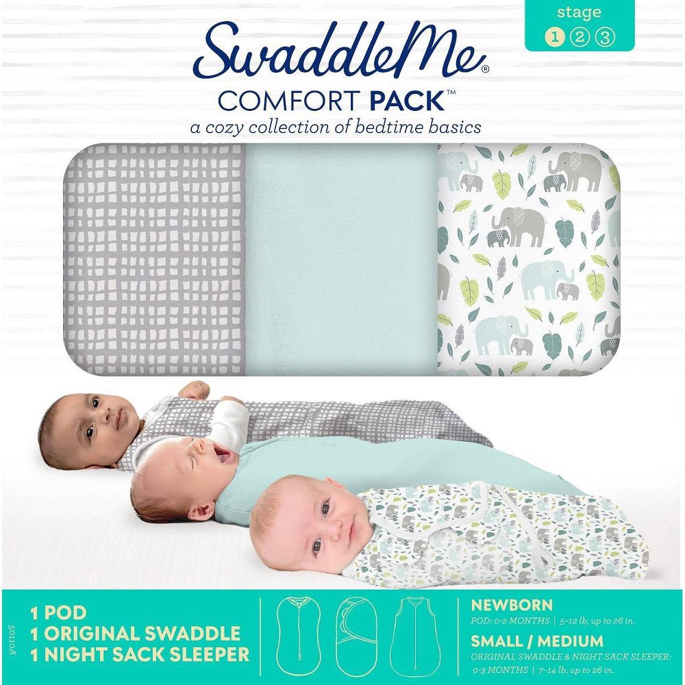 slide 6 of 13, SwaddleMe Comfort Pack Swaddle Wrap - Baby Elephant 3 Months, 1 ct