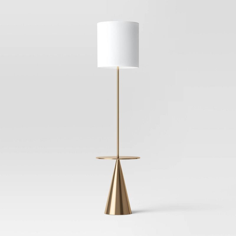 slide 2 of 4, 67.75"x17" Modern Floor Lamp with Table Brass - Threshold™: ETL Listed, Polyester Shade, Metal Body, 1 ct