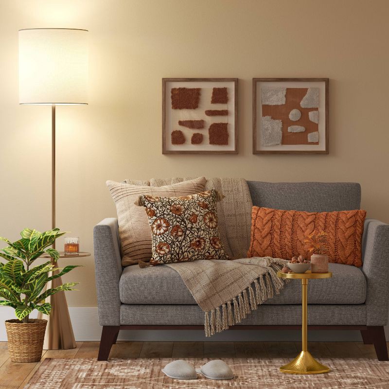 slide 3 of 4, 67.75"x17" Modern Floor Lamp with Table Brass - Threshold™: ETL Listed, Polyester Shade, Metal Body, 1 ct