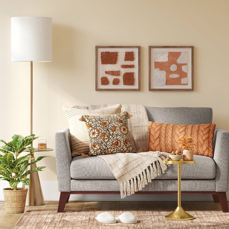 slide 1 of 4, 67.75"x17" Modern Floor Lamp with Table Brass - Threshold™: ETL Listed, Polyester Shade, Metal Body, 1 ct