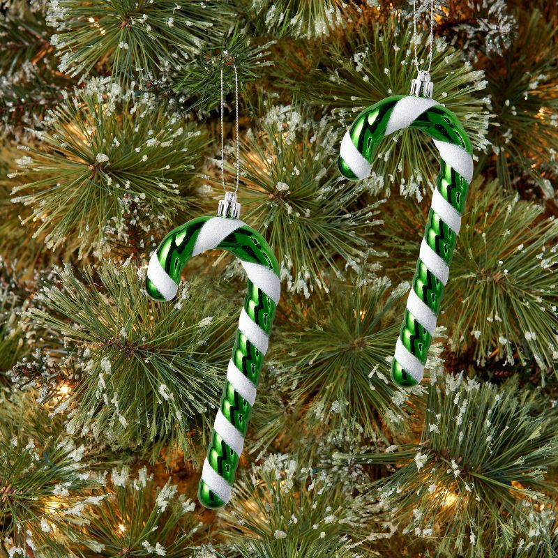 slide 2 of 3, 2ct Candy Cane Christmas Tree Ornament Set Green/White - Wondershop™: Indoor Decor, No Battery Required, 2 ct