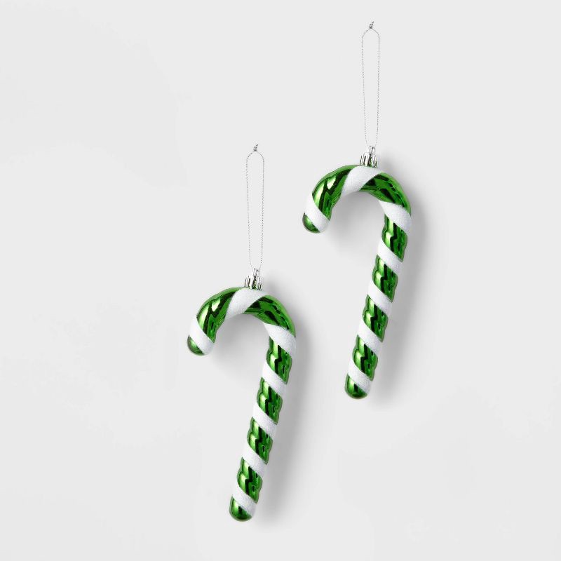 slide 1 of 3, 2ct Candy Cane Christmas Tree Ornament Set Green/White - Wondershop™: Indoor Decor, No Battery Required, 2 ct