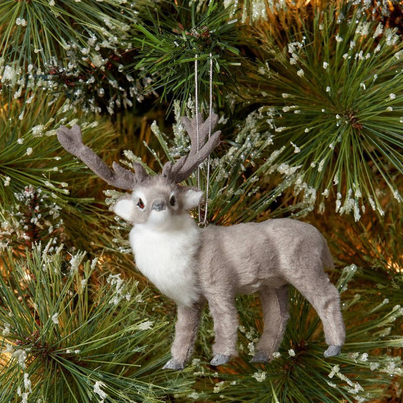 slide 2 of 3, Faux Fur Reindeer Christmas Tree Ornament Gray - Wondershop™, 1 ct