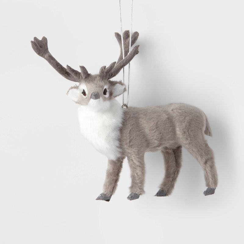 slide 1 of 3, Faux Fur Reindeer Christmas Tree Ornament Gray - Wondershop™, 1 ct