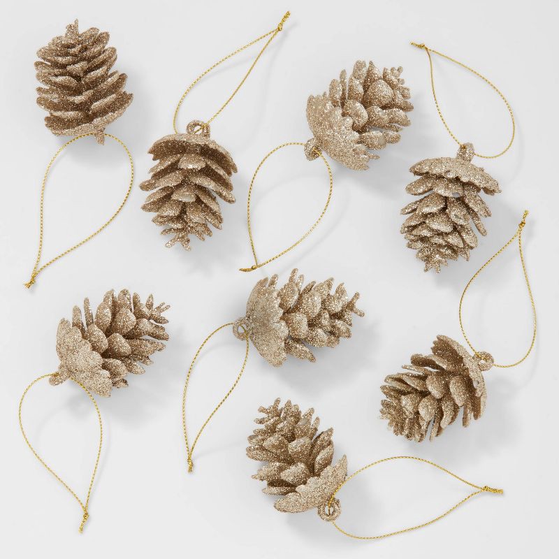 slide 1 of 3, 8ct Glittered Pinecone Christmas Tree Ornament Set Gold - Wondershop™, 8 ct