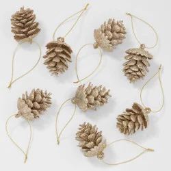 8ct Glittered Pinecone Christmas Tree Ornament Set Gold - Wondershop™