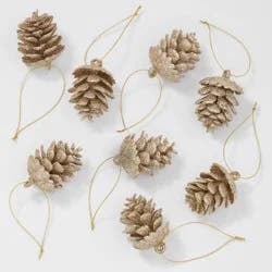 8ct Glittered Pinecone Christmas Tree Ornament Set Gold - Wondershop™
