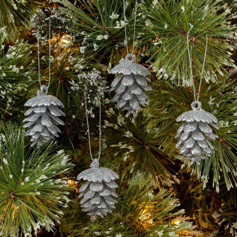 slide 2 of 3, 8ct Glittered Pinecone Christmas Tree Ornament Set Silver - Wondershop™, 8 ct
