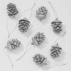 8ct Glittered Pinecone Christmas Tree Ornament Set Silver - Wondershop™