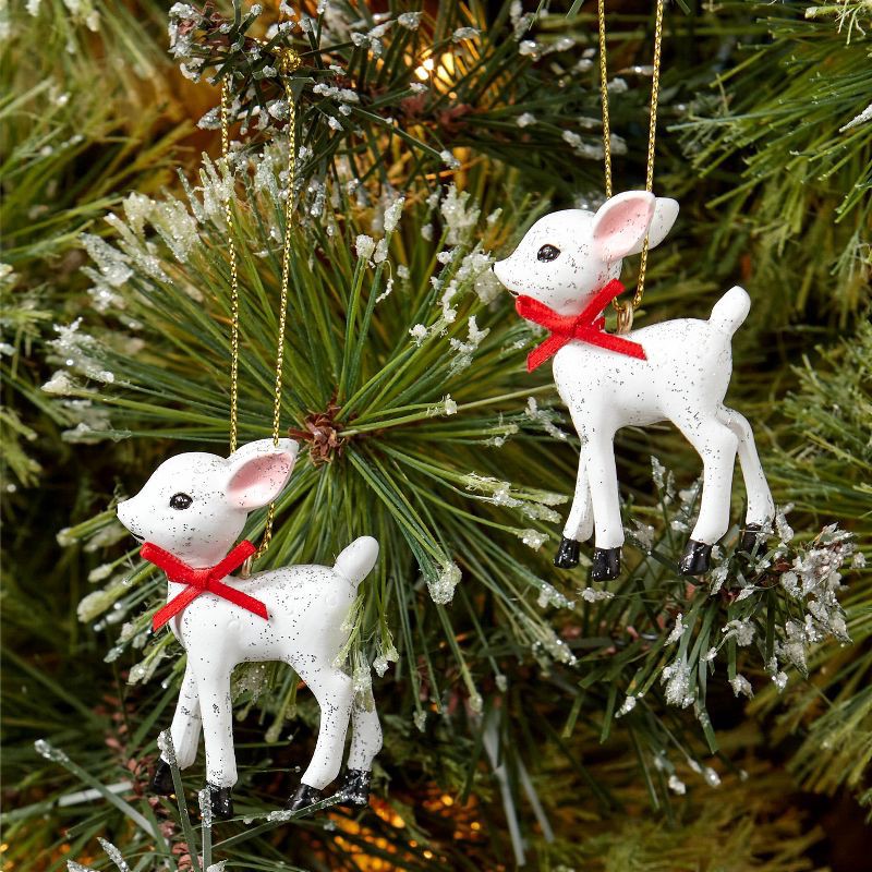 slide 2 of 3, 2ct Retro Small Deer Christmas Tree Ornament Set White - Wondershop™, 2 ct