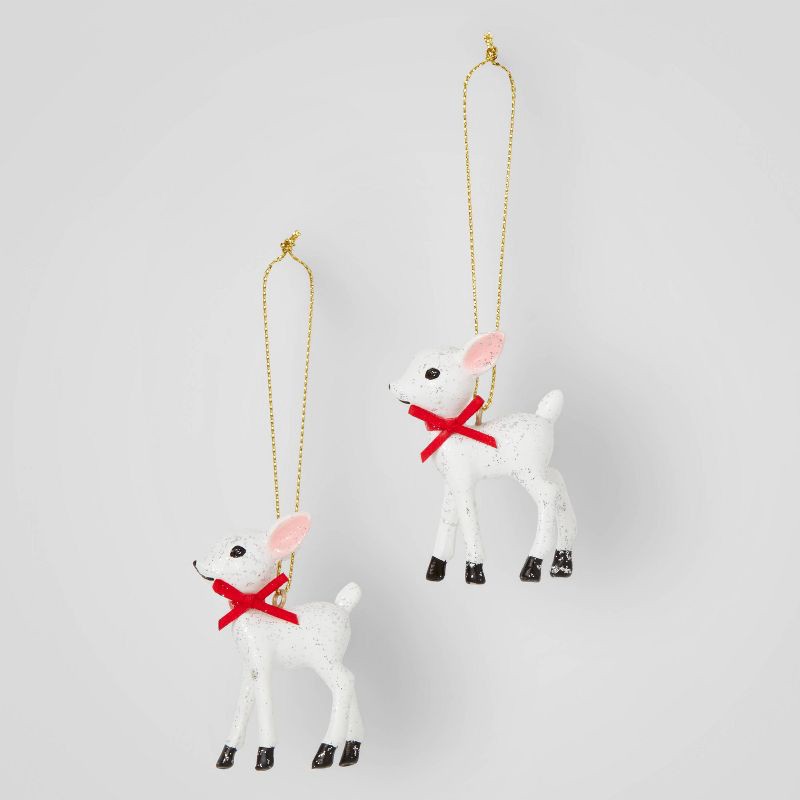 slide 1 of 3, 2ct Retro Small Deer Christmas Tree Ornament Set White - Wondershop™, 2 ct